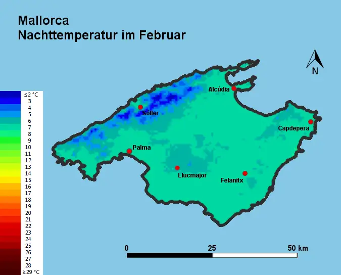 Mallorca Nachttemperatur Februar