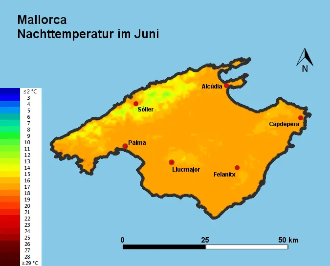Mallorca Nachttemperatur Juni