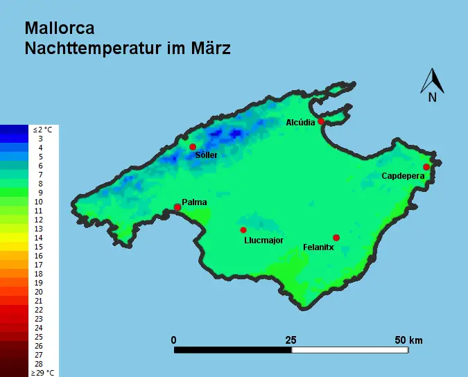 Mallorca Nachttemperatur März