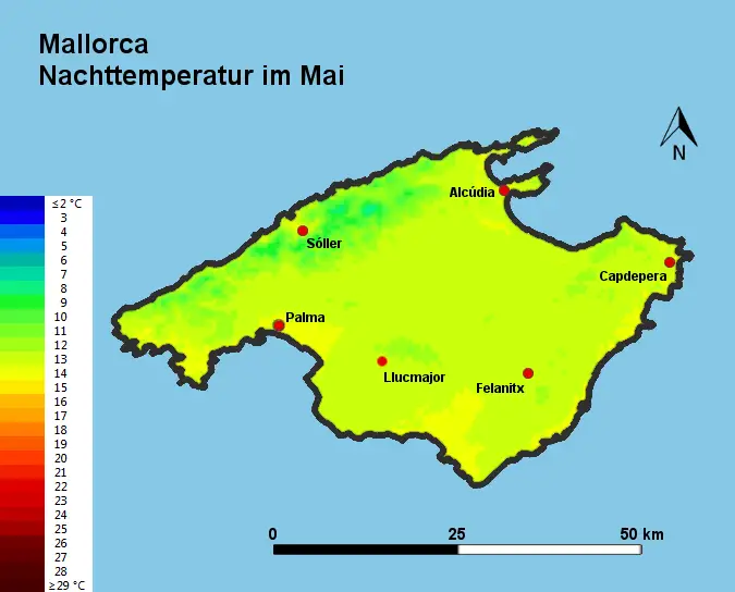 Mallorca Nachttemperatur Mai