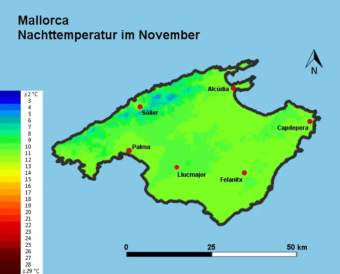 Mallorca Nachttemperatur November