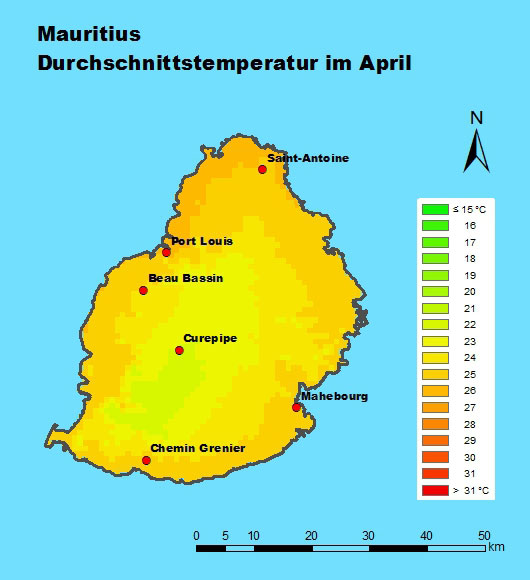 Mauritius Durchschnittstemperatur April