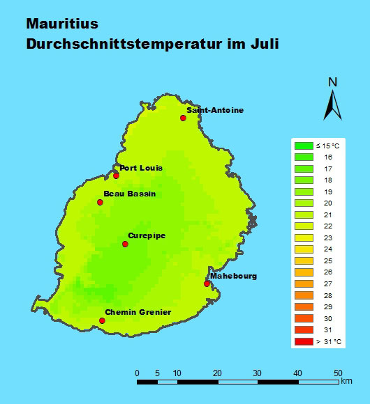 Mauritius Durchschnittstemperatur Juli