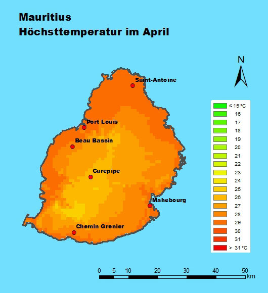 Mauritius Höchsttemperatur April