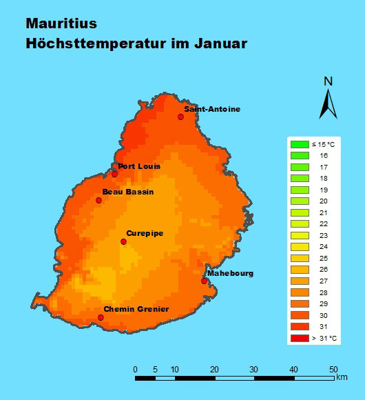 Mauritius Höchsttemperatur Januar