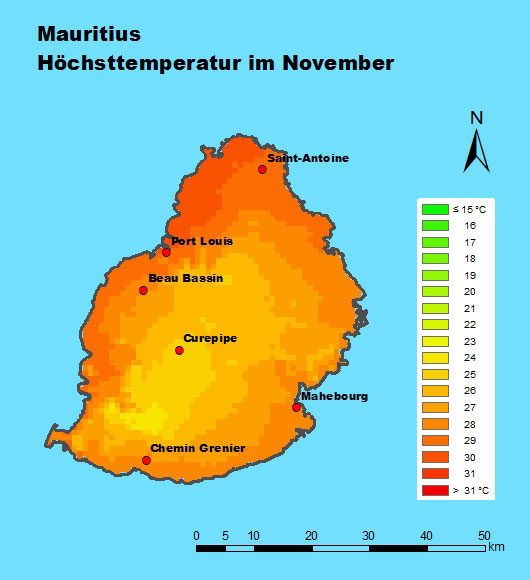 Mauritius Höchsttemperatur November