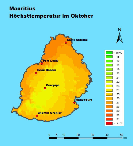 Mauritius Höchsttemperatur Oktober