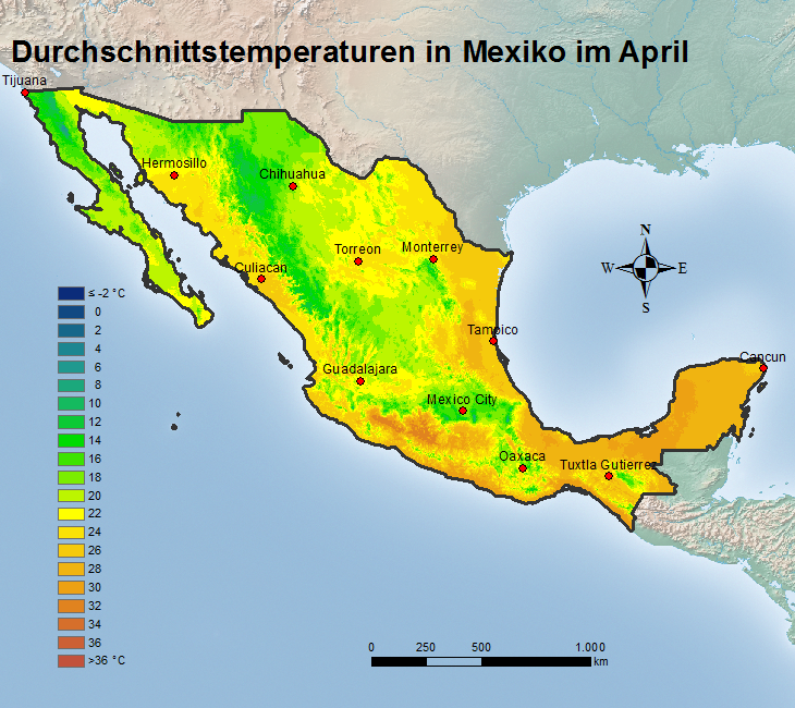 Mexiko Durchschnittstemperatur April