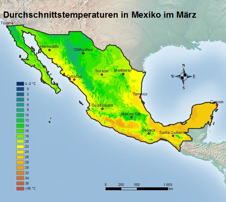 Mexiko Durchschnittstemperatur März