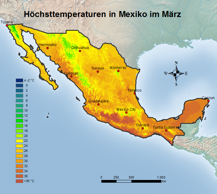 Mexiko Höchsttstemperatur März