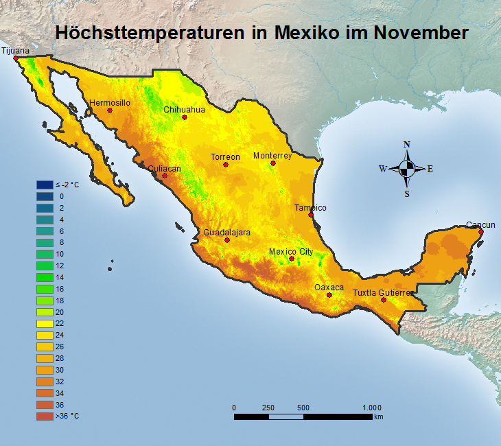 Mexiko Höchsttstemperatur November