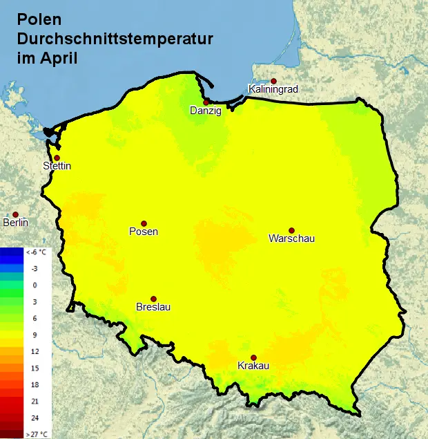 Polen Durchschnittstemperatur im April