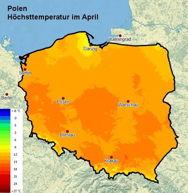 Polen Höchsttemperatur im April
