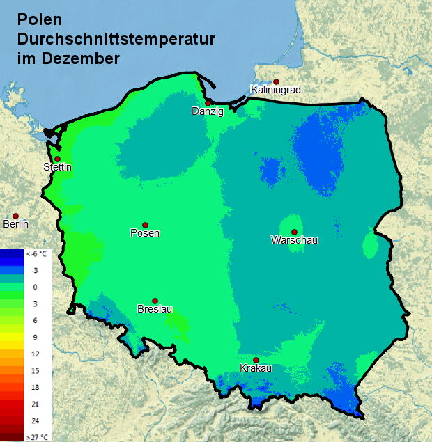 Polen Durchschnittstemperatur Dezember