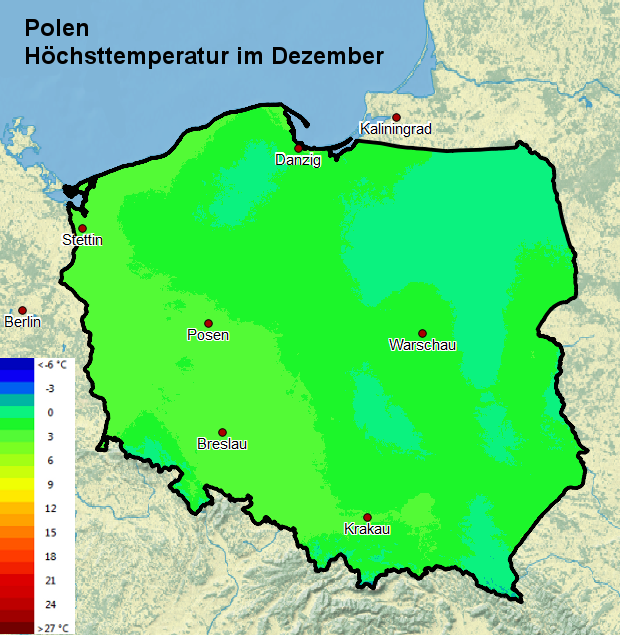 Polen Höchsttstemperatur Dezember