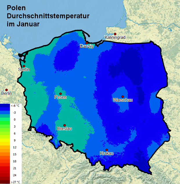 Polen Durchschnittstemperatur Januar