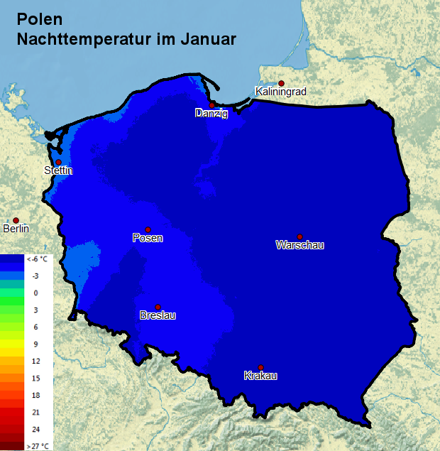 Polen Nachttemperatur Januar