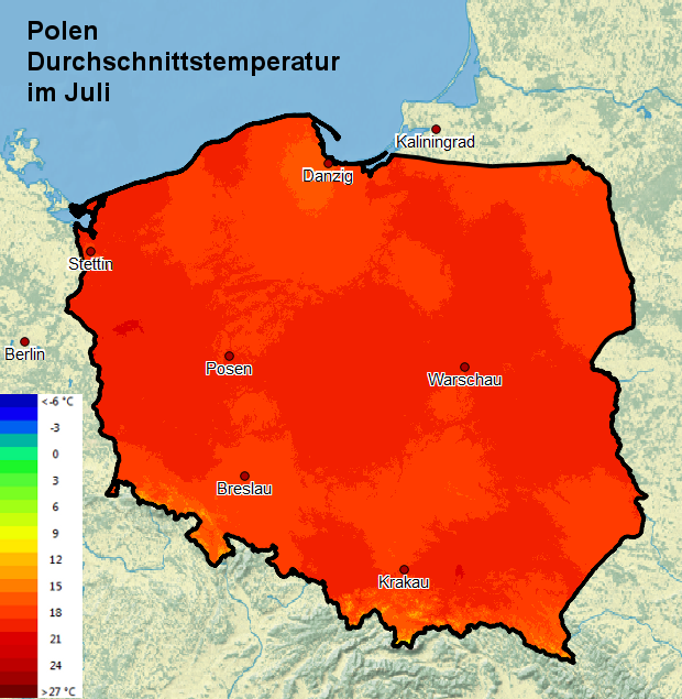 Polen Durchschnittstemperatur Juli