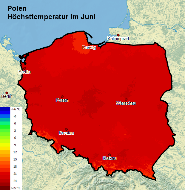 Polen Höchsttemperatur im Juni