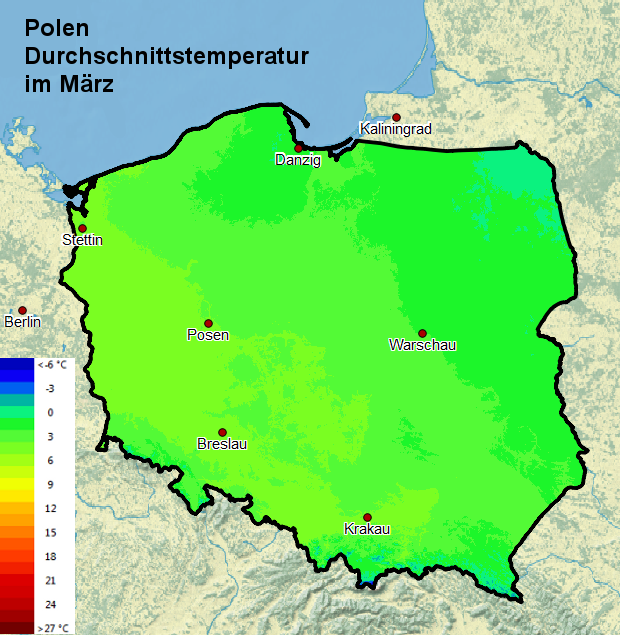 Polen Durchschnittstemperatur im März