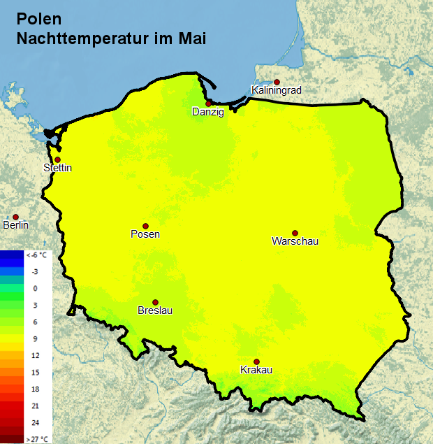 Polen Nachttemperatur im Mai