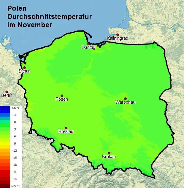 Polen Durchschnittstemperatur November