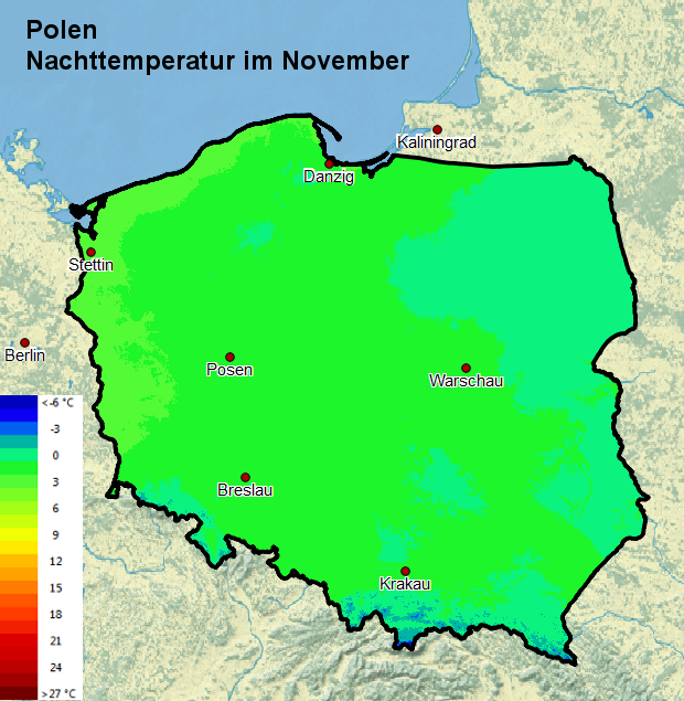 Polen Nachttemperatur November