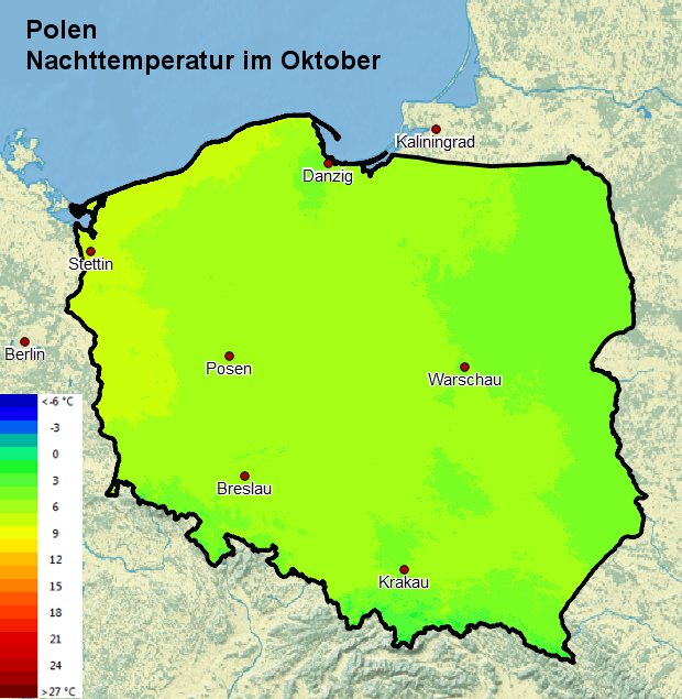Polen Nachttemperatur Oktober