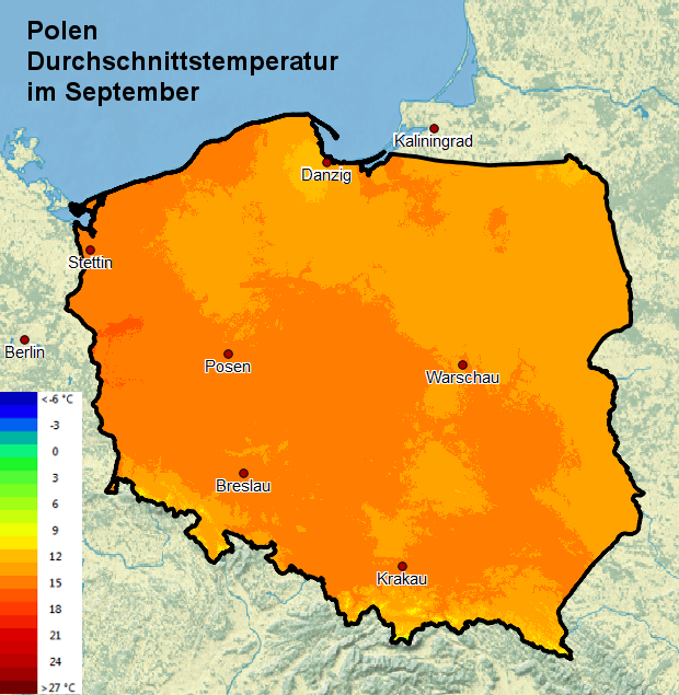 Polen Durchschnittstemperatur September