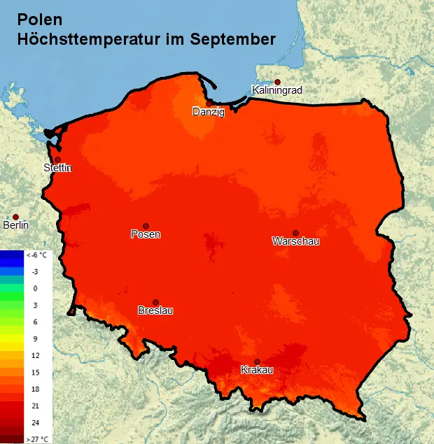 Polen Höchsttstemperatur September