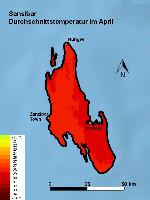 Sansibar Durchschnittstemperatur April