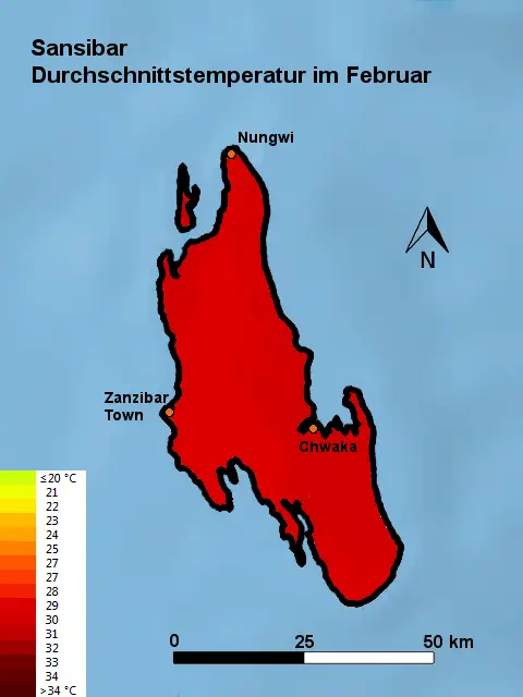 Sansibar Durchschnittstemperatur Februar