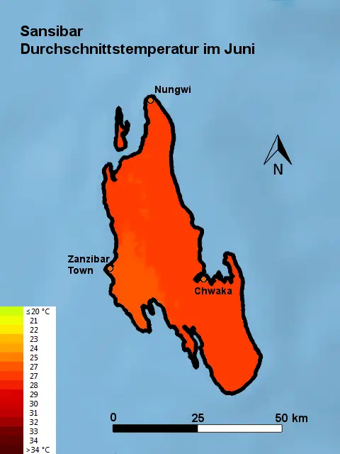 Sansibar Durchschnittstemperatur Juni