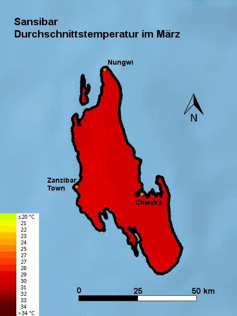 Sansibar Durchschnittstemperatur März