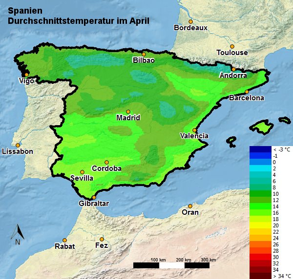 Spanien Durchschnittstemperatur April