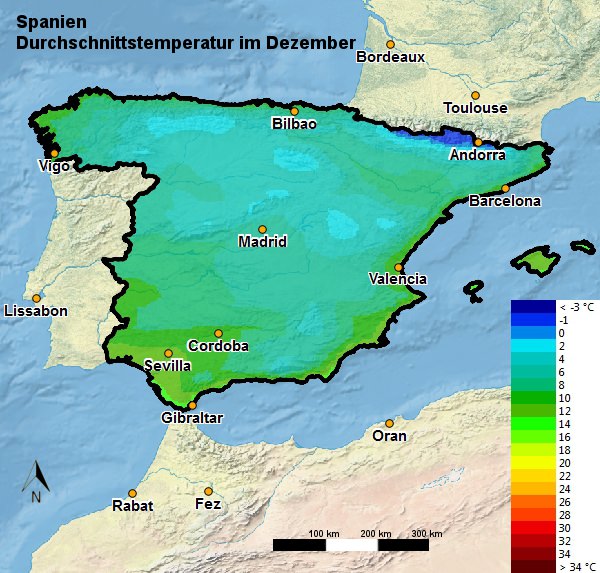 Spanien Durchschnittstemperatur Dezember