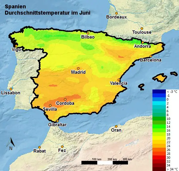 Spanien Durchschnittstemperatur Juni
