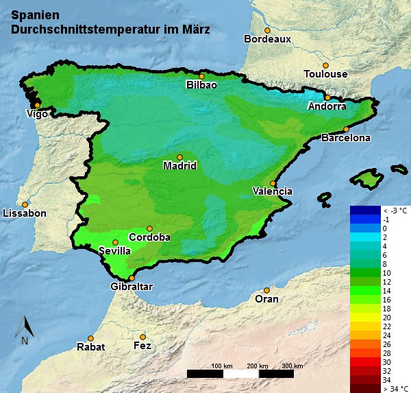 Spanien Durchschnittstemperatur März
