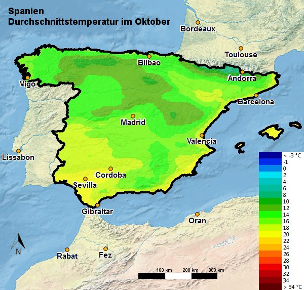 Spanien Durchschnittstemperatur Oktober