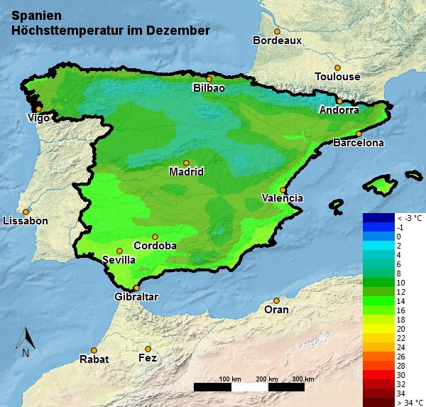 Spanien Höchsttemperatur Dezember