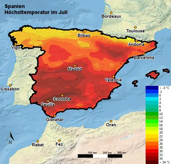 Spanien Höchsttemperatur Juli