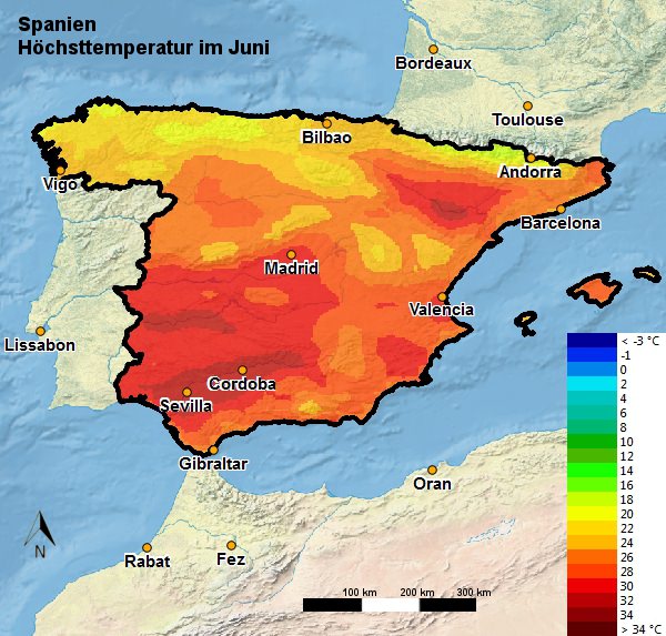 Spanien Höchsttemperatur Juni
