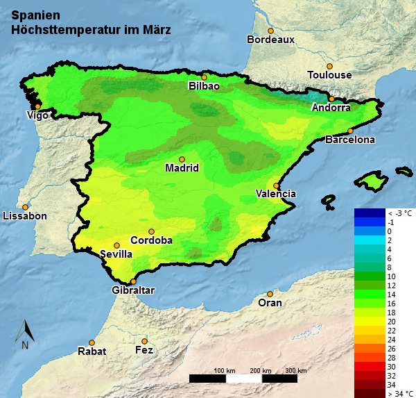 Spanien Höchsttemperatur März