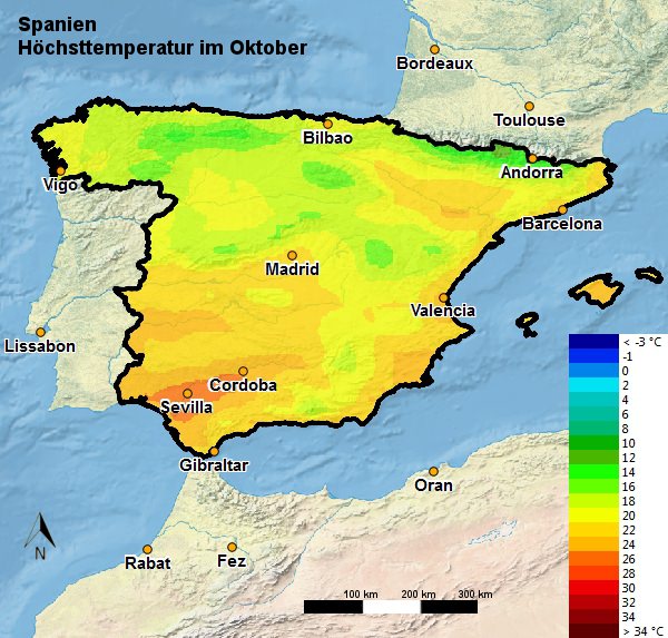 Spanien Höchsttemperatur Oktober
