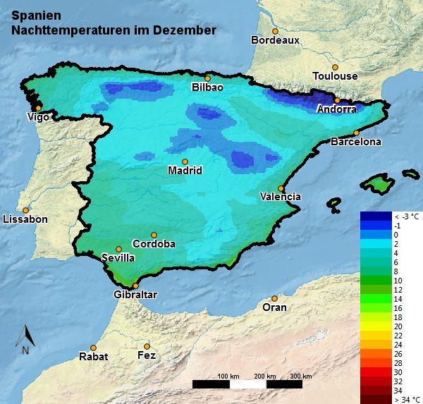 Spanien Nachttemperatur Dezember