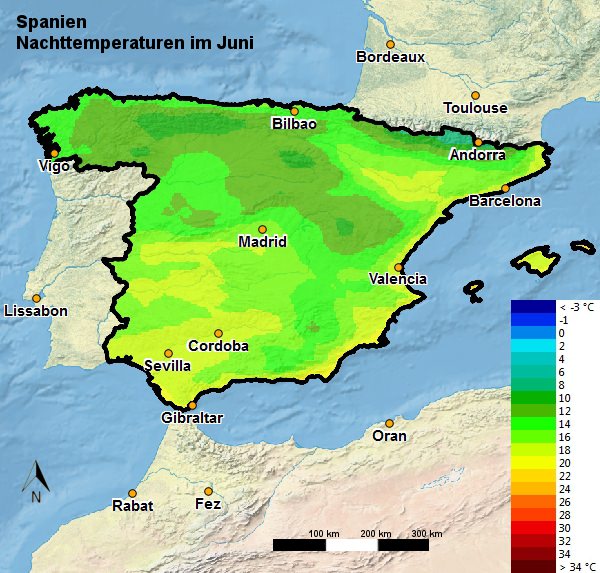 Spanien Nachttemperatur Juni