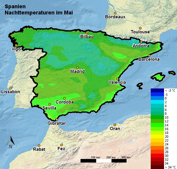 Spanien Nachttemperatur Mai