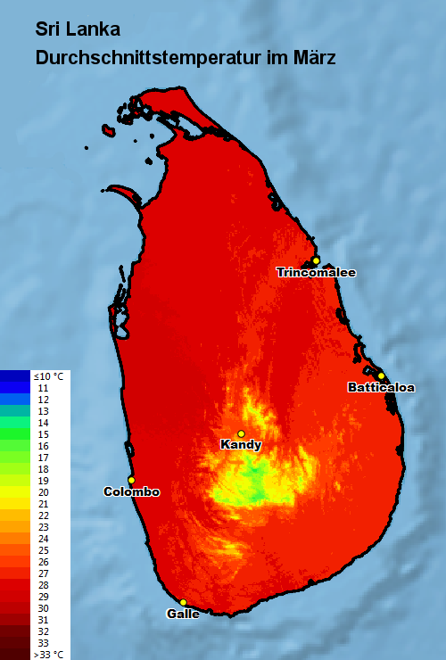 Sri Lanka Durchschnittstemperatur März