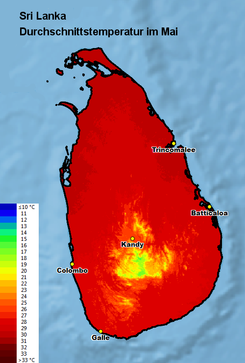 Sri Lanka Durchschnittstemperatur Mai