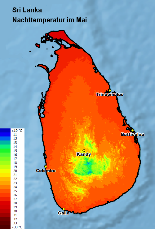 Sri Lanka Nachttemperatur Mai